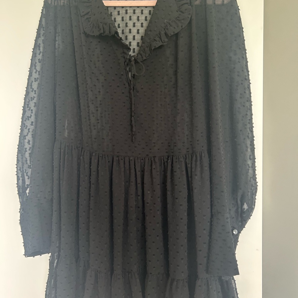 H&M Black Textured Ruffle Blouse dress
